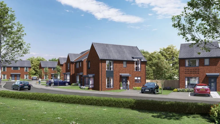A cgi render of a street scene at the Nixon Street development at Castleton.